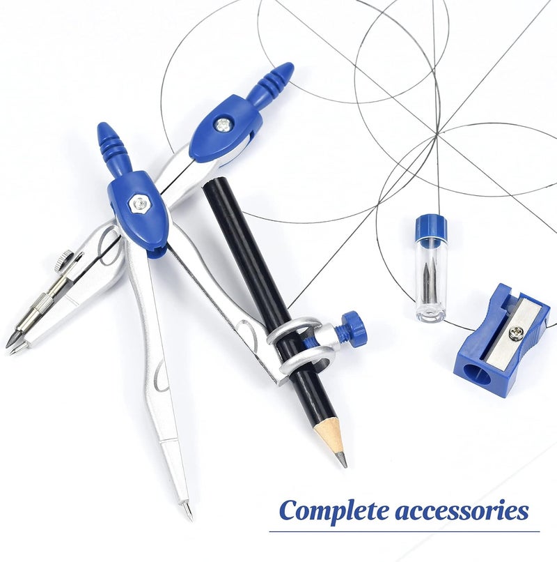 Unjoo Math Geometry Kit Sets 10 Piece Student Supplies with Shatterproof Storage Box,Includes Rulers,Protractor,Compass,Eraser,Pencil Sharpener,Lead Refills,Pencil,for Drafting and Drawings（Navy blue） - Image 5