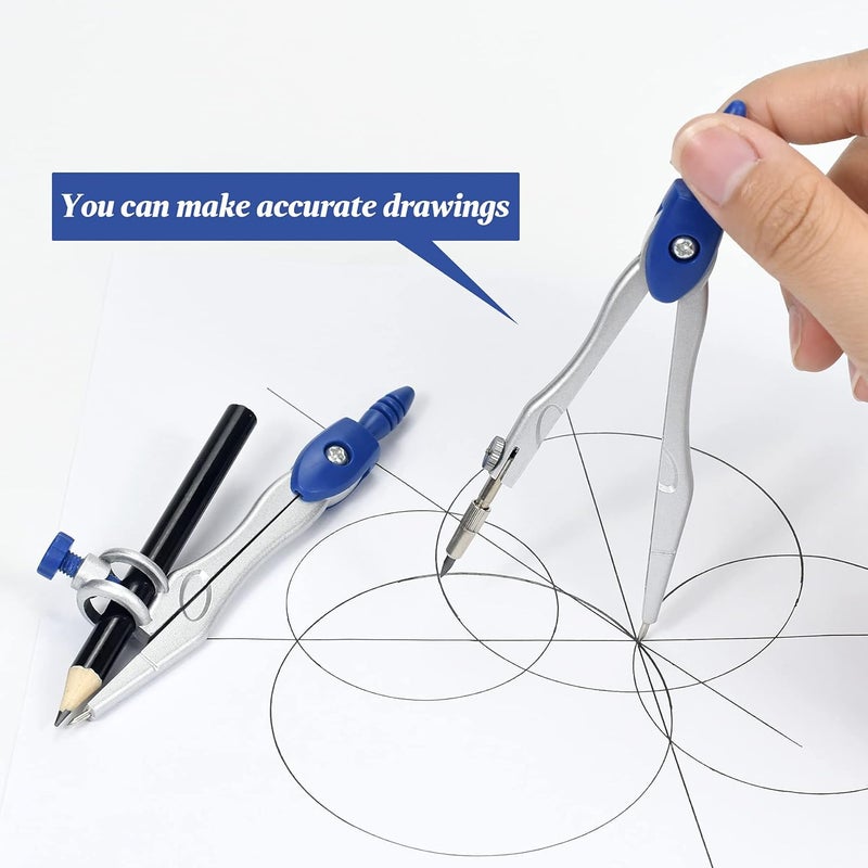 Unjoo Math Geometry Kit Sets 10 Piece Student Supplies with Shatterproof Storage Box,Includes Rulers,Protractor,Compass,Eraser,Pencil Sharpener,Lead Refills,Pencil,for Drafting and Drawings（Navy blue） - Image 4