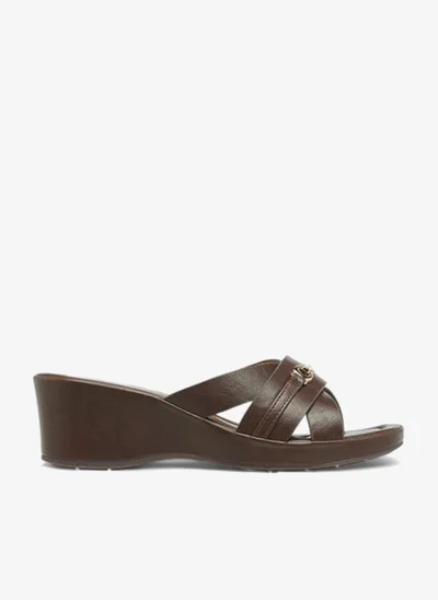 Flora Bella By Shoexpress Women Metal Accent Slip-On Sandals with Wedge Heels