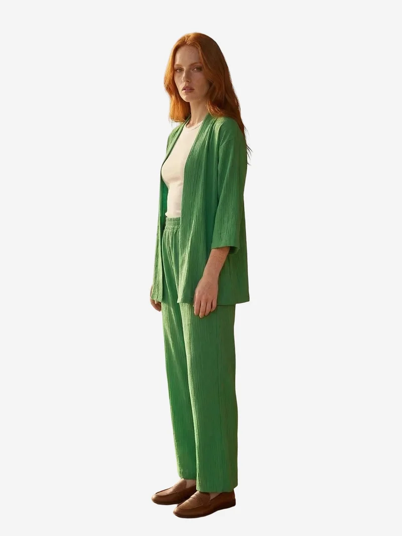 ماي فاشن MY FASHION Long Sleeve Blouse & Mid Waist Wide Leg Pants Co-ord Set