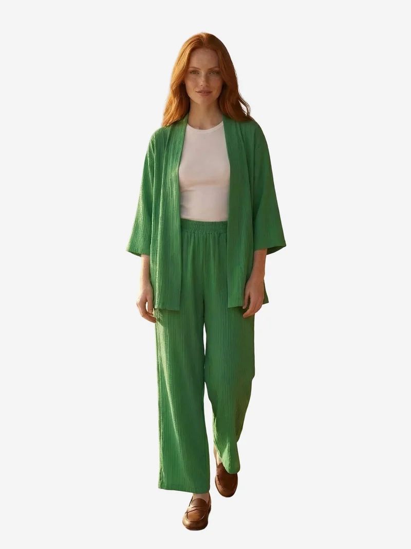 ماي فاشن MY FASHION Long Sleeve Blouse & Mid Waist Wide Leg Pants Co-ord Set
