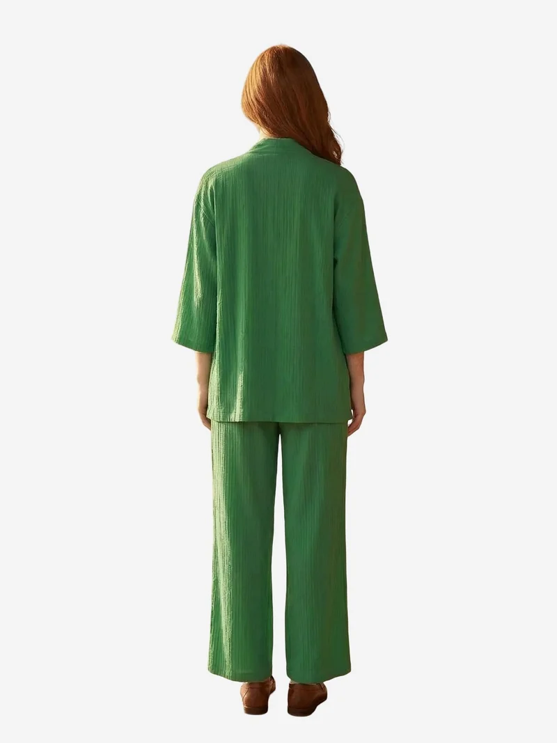 My Fashion Pine Green MY FASHION Long Sleeve Blouse & Mid Waist Wide Leg Pants Co-ord Set for Women | Best Price UAE