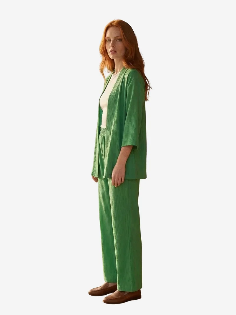 My Fashion Pine Green MY FASHION Long Sleeve Blouse & Mid Waist Wide Leg Pants Co-ord Set for Women | Best Price UAE