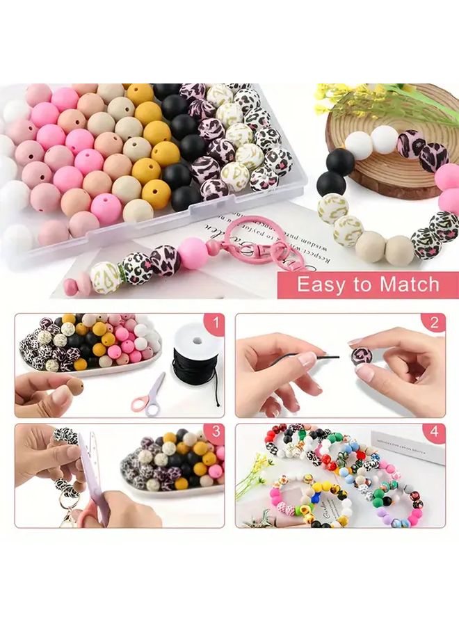 طقم 25 حبة سيليكون بنمط المربعات بالأبيض والأسود للأساور وسلاسل المفاتيح DIY - Image 2