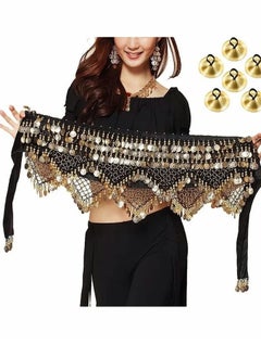Sweet Belly dance Hip Scarf, Wrap Performance Bling Sequins Coins, for Bellydance, Zumba or Yoga Class, Excellent for Bellydance Practice (with 3 pair Finger Cymbals)