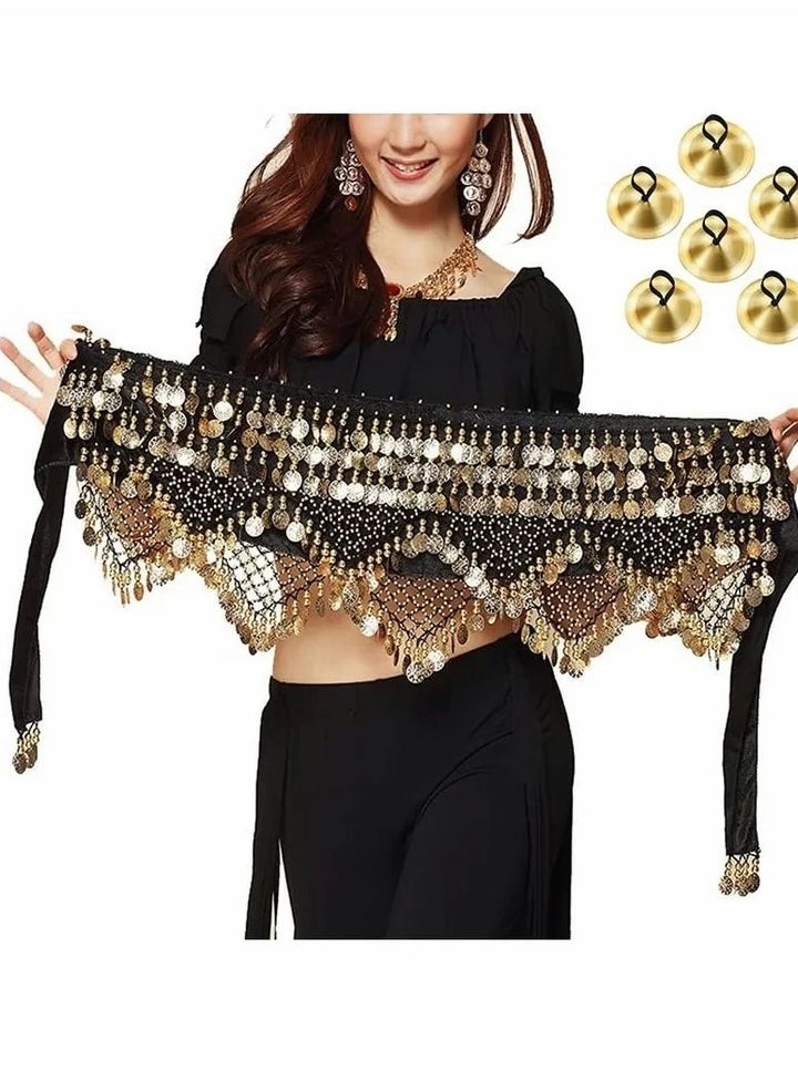 Generic - Sweet Belly dance Hip Scarf, Wrap Performance Bling Sequins Coins, for Bellydance, Zumba or Yoga Class, Excellent for Bellydance Practice (with 3 pair Finger Cymbals) - Image 1