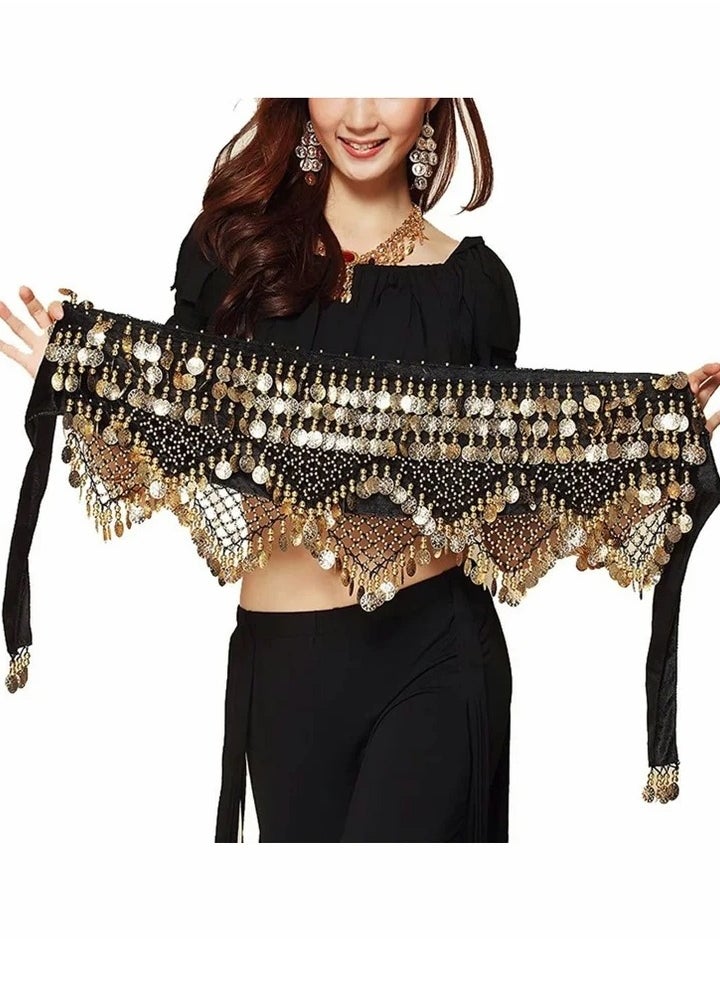 Generic - Sweet Belly dance Hip Scarf, Wrap Performance Bling Sequins Coins, for Bellydance, Zumba or Yoga Class, Excellent for Bellydance Practice (with 3 pair Finger Cymbals) - Image 1