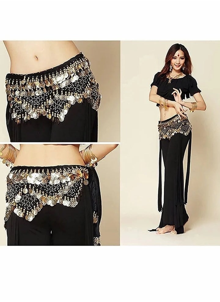 Generic - Sweet Belly dance Hip Scarf, Wrap Performance Bling Sequins Coins, for Bellydance, Zumba or Yoga Class, Excellent for Bellydance Practice (with 3 pair Finger Cymbals) - Image 1