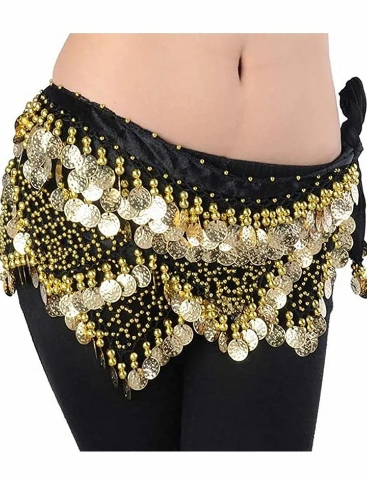 Generic - Sweet Belly dance Hip Scarf, Wrap Performance Bling Sequins Coins, for Bellydance, Zumba or Yoga Class, Excellent for Bellydance Practice (with 3 pair Finger Cymbals) - Image 1