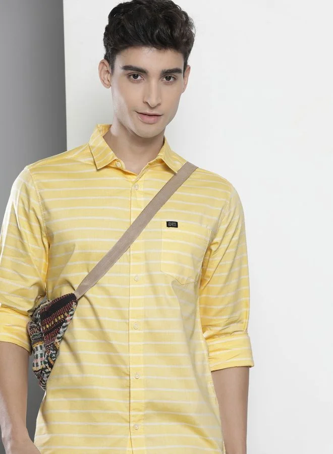The Indian Garage Co Men Slim Fit Striped Full Sleeves Cutaway Collar Casual Shirt