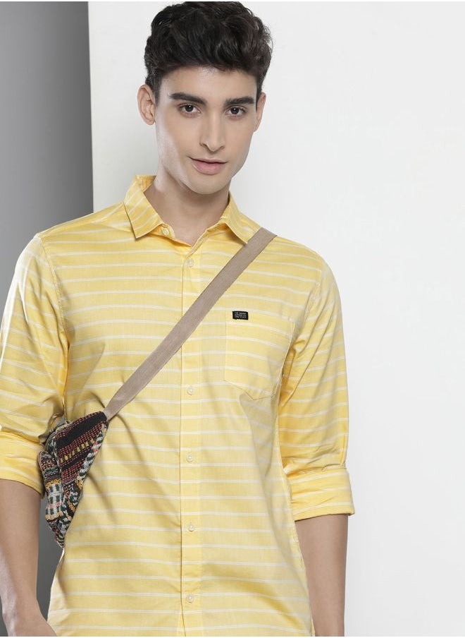 The Indian Garage Co Men Slim Fit Striped Full Sleeves Cutaway Collar Casual Shirt  - Image 1