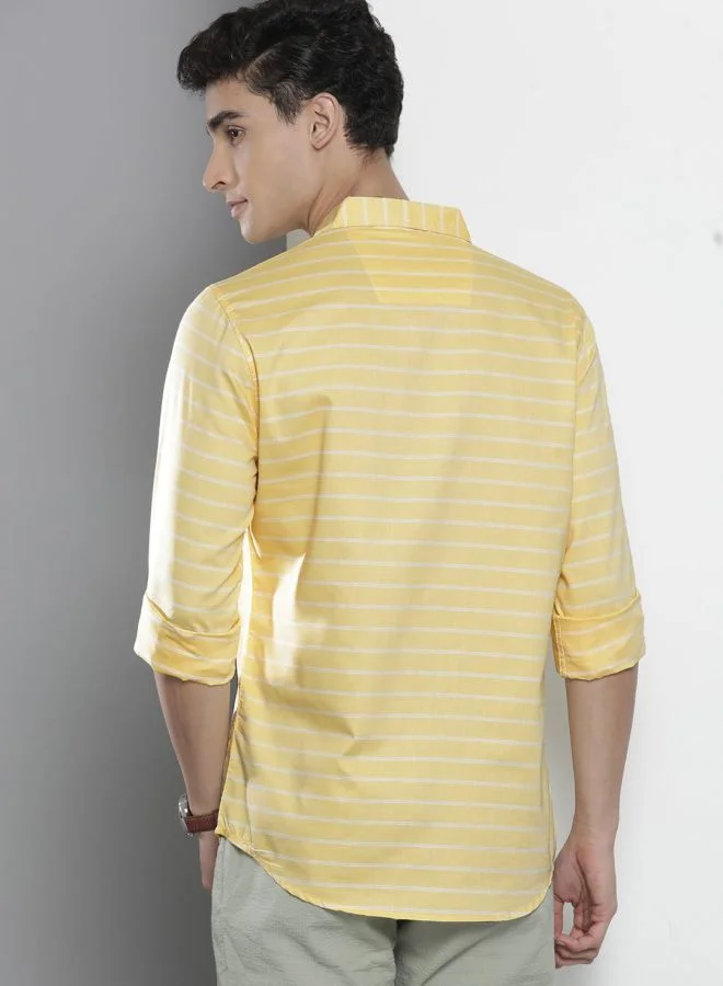 The Indian Garage Co Men Slim Fit Striped Full Sleeves Cutaway Collar Casual Shirt