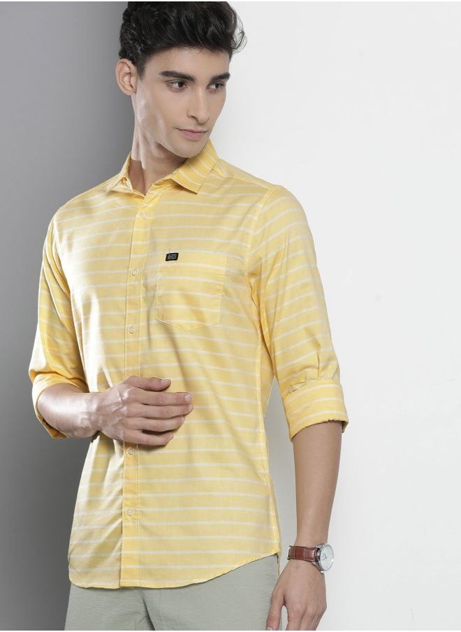 The Indian Garage Co Men Slim Fit Striped Full Sleeves Cutaway Collar Casual Shirt  - Image 3