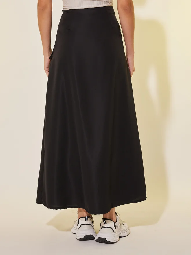 Take Two Take Two Solid Tie Detail Wrap Look A-Line Maxi Skirt