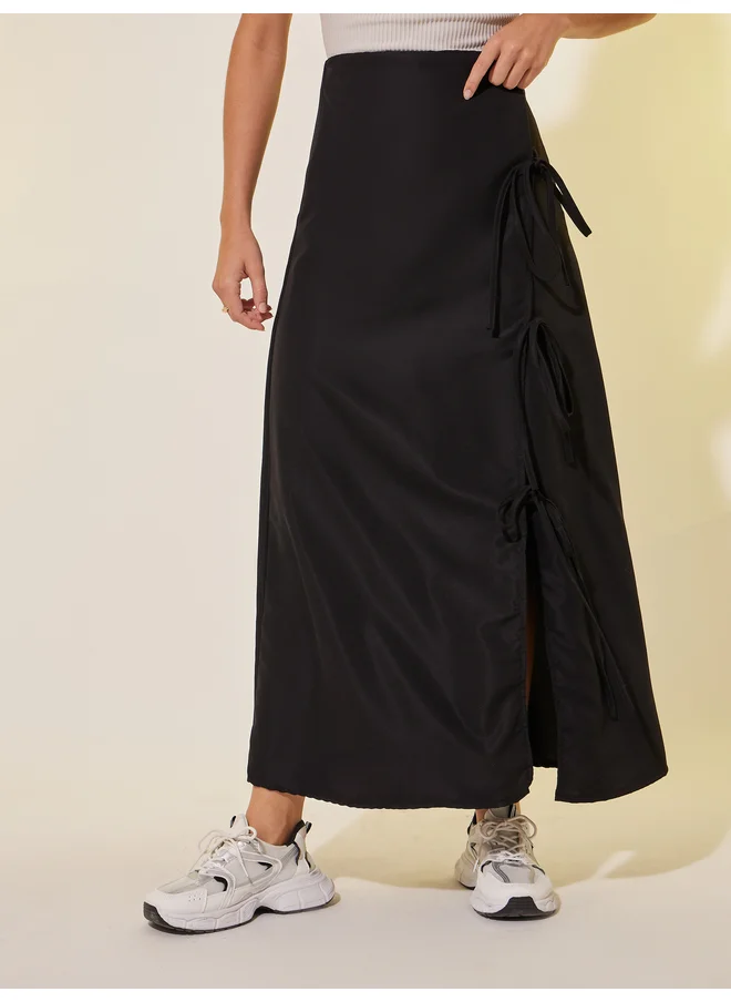 تايك تو Take Two Solid Tie Detail Wrap Look A-Line Maxi Skirt