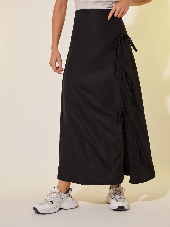 Take Two Take Two Solid Tie Detail Wrap Look A-Line Maxi Skirt  - Image 2