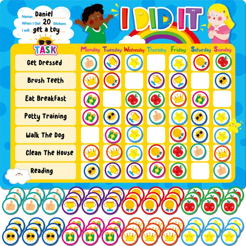 SpriteGru Magnetic Reward Chart, Dry Erase Task Board-One Chart & 72 Magnetic Reward Magnets, Behavior Tracker for Daily Routine, Potty Training - Image 1