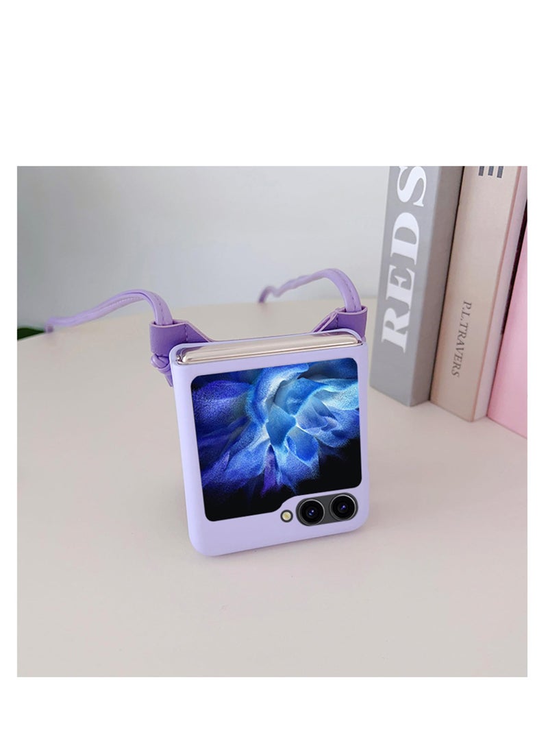 Aookay Compatible with Samsung Galaxy Z Flip 5, with Love Card Holder Strap Lanyard, Leather Fiber and PC Material, Wallet Phone Case Cover, with Shoulder Strap Neck Cord, Case for Galaxy Z Flip 5  - Image 3