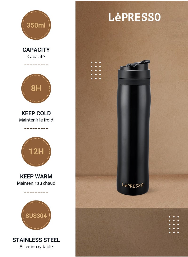LePRESSO Stainless Steel Portable French Press Coffee Machine / Brew Coffee or Tea / Keep Warm and Cold / Travel and Outdoor Coffee Maker - Black  - Image 2