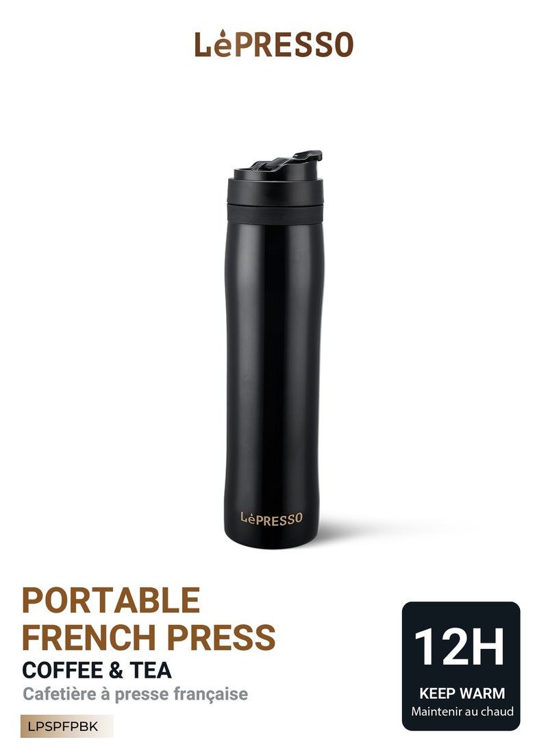LePRESSO Stainless Steel Portable French Press Coffee Machine / Brew Coffee or Tea / Keep Warm and Cold / Travel and Outdoor Coffee Maker - Black  - Image 1
