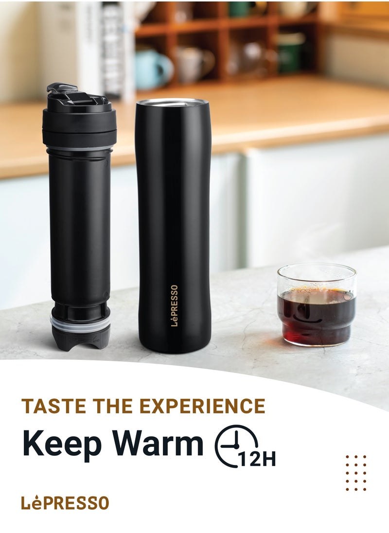 LePRESSO Stainless Steel Portable French Press Coffee Machine / Brew Coffee or Tea / Keep Warm and Cold / Travel and Outdoor Coffee Maker - Black  - Image 3