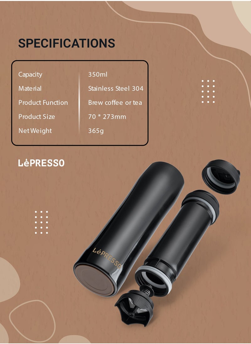 LePRESSO Stainless Steel Portable French Press Coffee Machine / Brew Coffee or Tea / Keep Warm and Cold / Travel and Outdoor Coffee Maker - Black  - Image 4