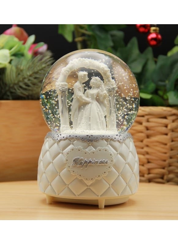 Hediyesahibi Gift Holder Bride Groom Medium Size Lighted Musical Snow Globe  - Image 2