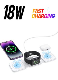 3 in 1 Wireless Charger, Foldable Magnetic Charger Station, 18W Fast Wireless Charging Pad, Compatible with iPhone 14/13/12/11, Samsung