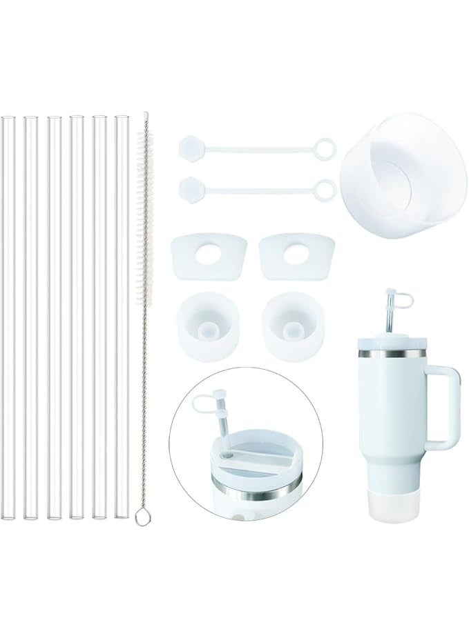 trunki Stanley Cup Accessories - Replacement Reusable Straw with Cleaning Brush Straw Stopper Cover Compatible with Stanley Cup 40oz, Spill Proof Leakproof, Silicon Boots for Stanley Cup with Handle, 14 Pcs - Image 1