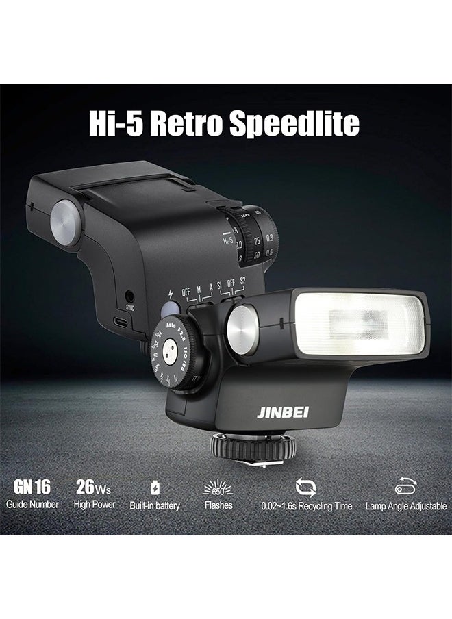 Jinbei - JINBEI Hi-5 Retro Camera Flashes GN16 6000K±200K Built-in 2500mAh Lithium-ion Battery with S1/S2 Photo-Sensitive Modes for Sony for Canon for Nikon for Fuji for Olympus Hot Shoe Cameras - Image 1