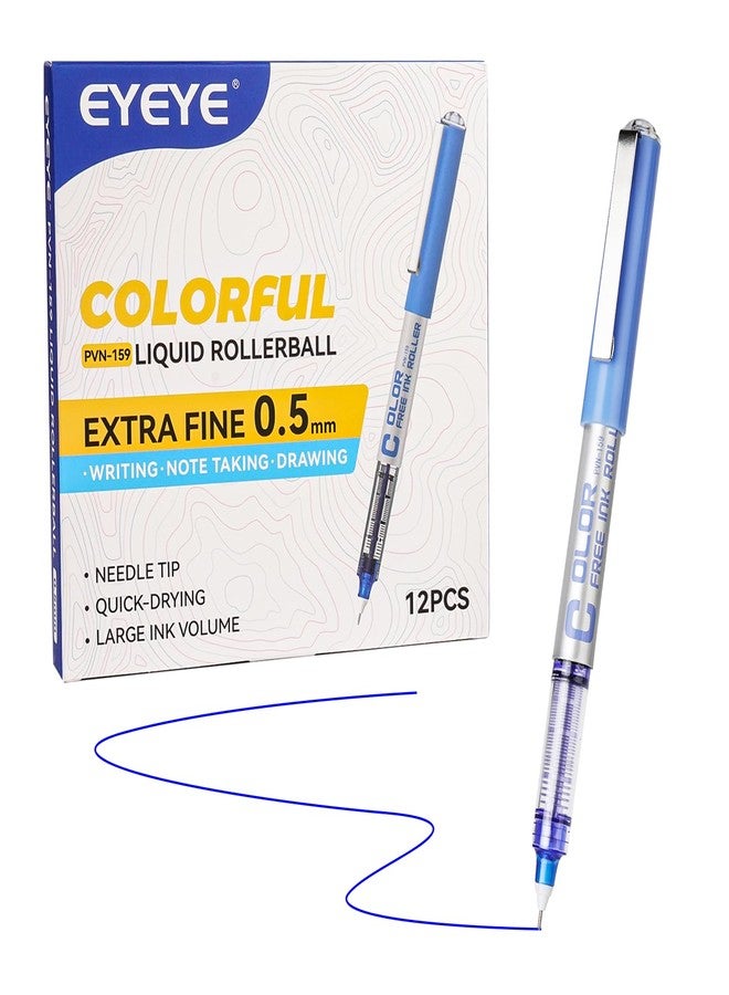 EYEYE 0.5mm Blue Pens Needle Tip, 12 Pack Rollerball Pen Extra Fine Point Quick Dry, Blue Liquid Ink Pens Fine Point Smooth Writing Pen for Journaling, Note Taking, Office, School Supplies - Image 1