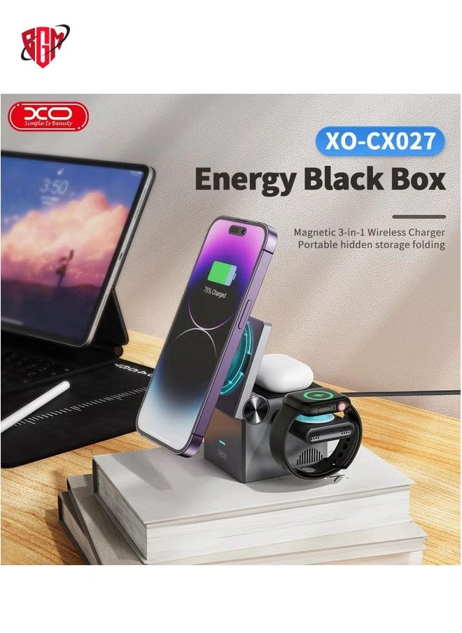 BGM - 3-in-1 Cube with MagSafe 15W Fast Charging Foldable Wireless Charger Station for iPhone, Apple Watch, and AirPods Pro - Image 1
