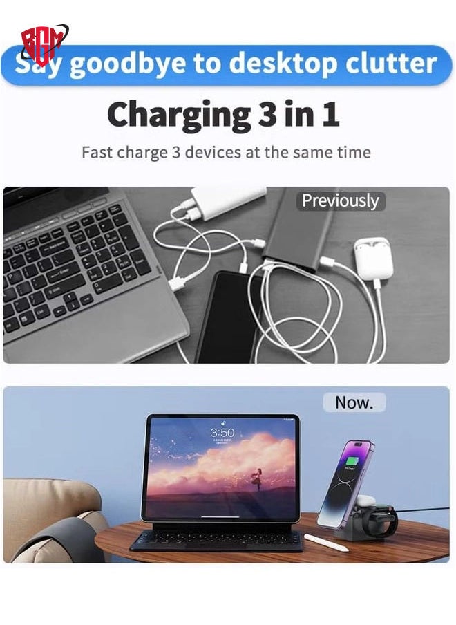 BGM - 3-in-1 Cube with MagSafe 15W Fast Charging Foldable Wireless Charger Station for iPhone, Apple Watch, and AirPods Pro - Image 1