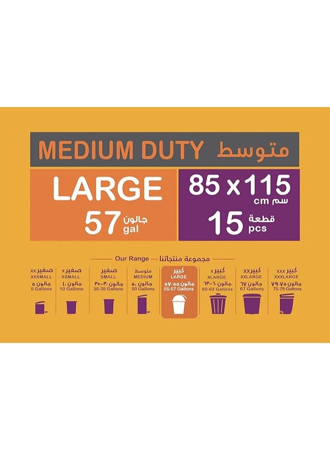 Enviro Guard Heavy Duty Garbage Bags Large Size 57 Gallons, Black, 85×115 cm, 15 Bags per Roll (Pack of 3) - Image 3