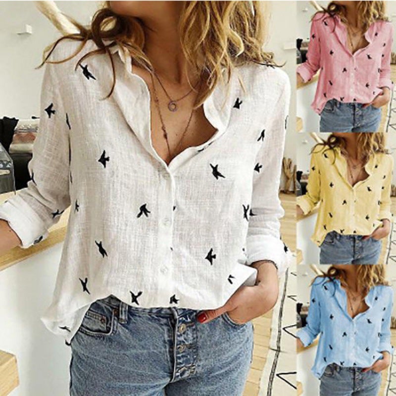 Summer Wish Best-Selling Loose Button Printed Long-Sleeved Shirt - Image 1