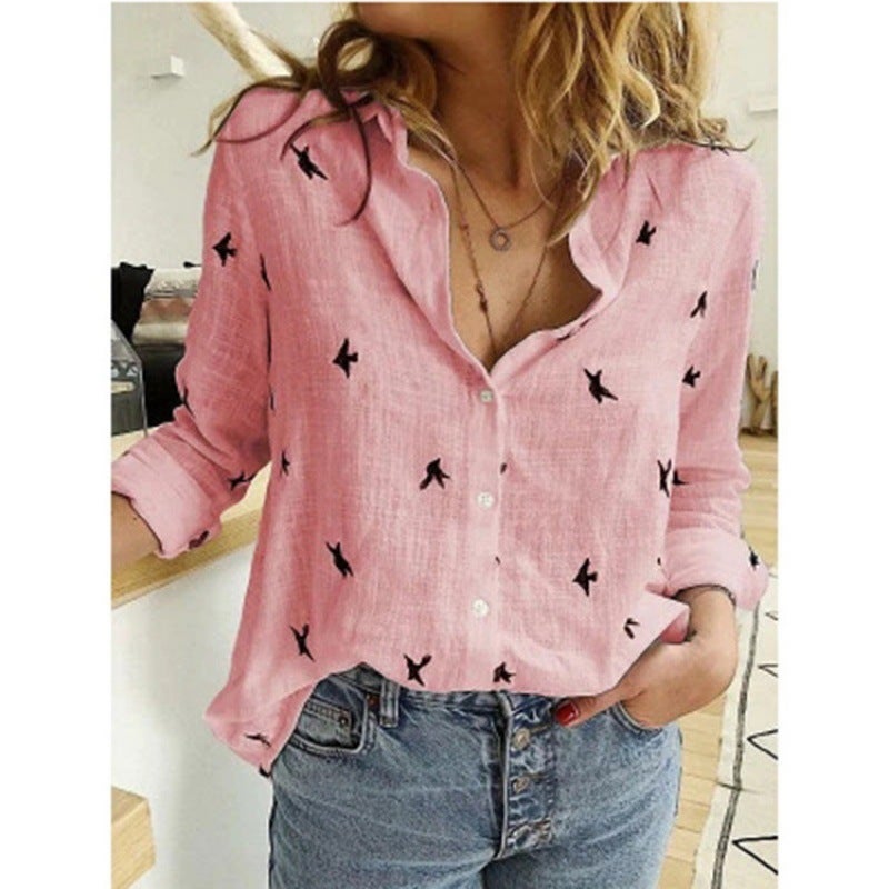 Summer Wish Best-Selling Loose Button Printed Long-Sleeved Shirt - Image 3