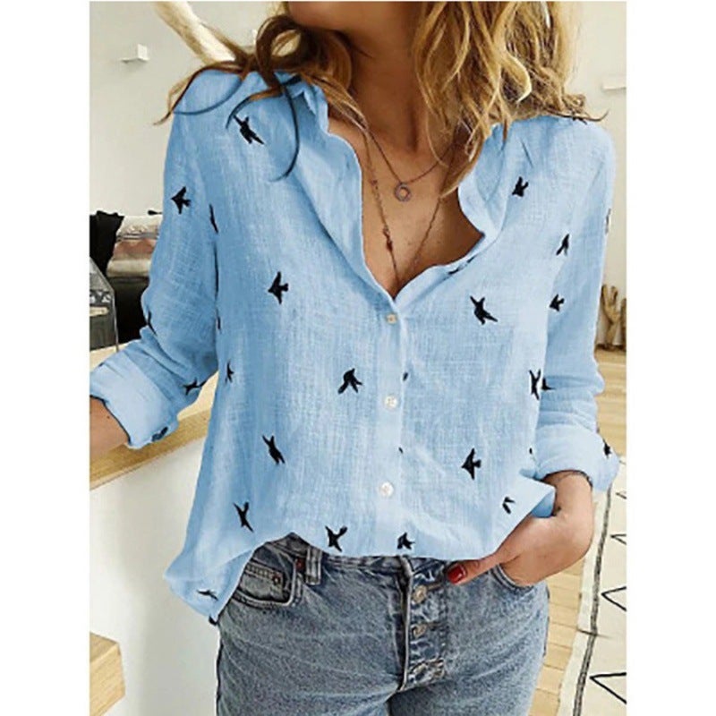 Summer Wish Best-Selling Loose Button Printed Long-Sleeved Shirt - Image 4