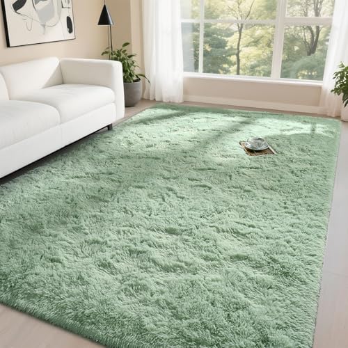 DweIke سجاد دويك ف fluffy باللون الأخضر المريمي لغرفة النوم وغرفة المعيشة، 3x5 أقدام، سجاد ناعم ومريح باللون الأخضر الفاتح للفتيات والأولاد، سجادة غير قابلة للانزلاق وقابلة للغسل في الغسالة لتزيين السكن الجامعي والحضانة والفصول الدراسية. - Image 1