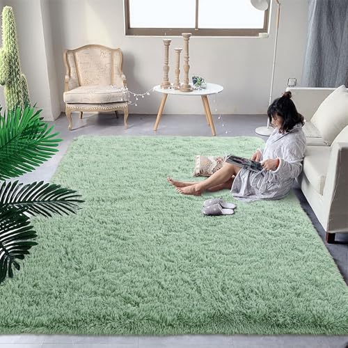 DweIke سجاد دويك ف fluffy باللون الأخضر المريمي لغرفة النوم وغرفة المعيشة، 3x5 أقدام، سجاد ناعم ومريح باللون الأخضر الفاتح للفتيات والأولاد، سجادة غير قابلة للانزلاق وقابلة للغسل في الغسالة لتزيين السكن الجامعي والحضانة والفصول الدراسية. - Image 2