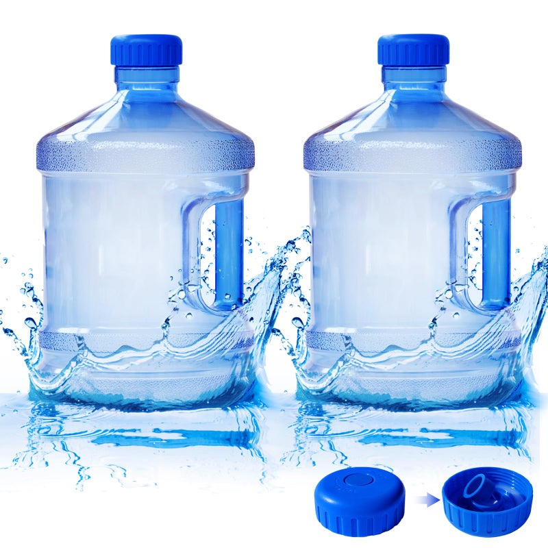 Alaeseje 2 Pieces Round Plastic Water Jug,1 Gallon Water Bottle with Handle and Screw Cap,Large Reusable Leak Proof Bottle for Camping,Outdoor Travel,Gym - Image 1