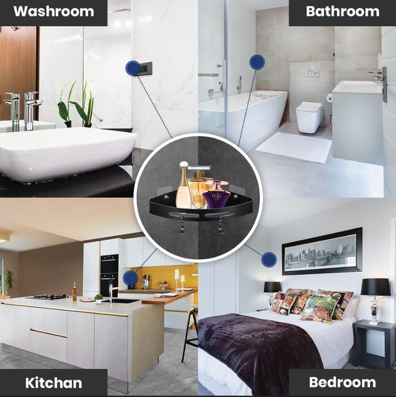 AZRMOH Bathroom Corner Stand Wall Mounted Self Adhesive Carbon Steel Racks Shelves Stand Decor Set for Bathroom, Washroom, Kitchen Bathroom Accessories Holder Pack of 2 - Image 2