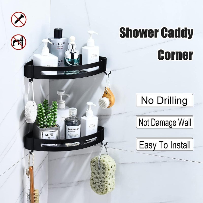AZRMOH Bathroom Corner Stand Wall Mounted Self Adhesive Carbon Steel Racks Shelves Stand Decor Set for Bathroom, Washroom, Kitchen Bathroom Accessories Holder Pack of 2 - Image 3