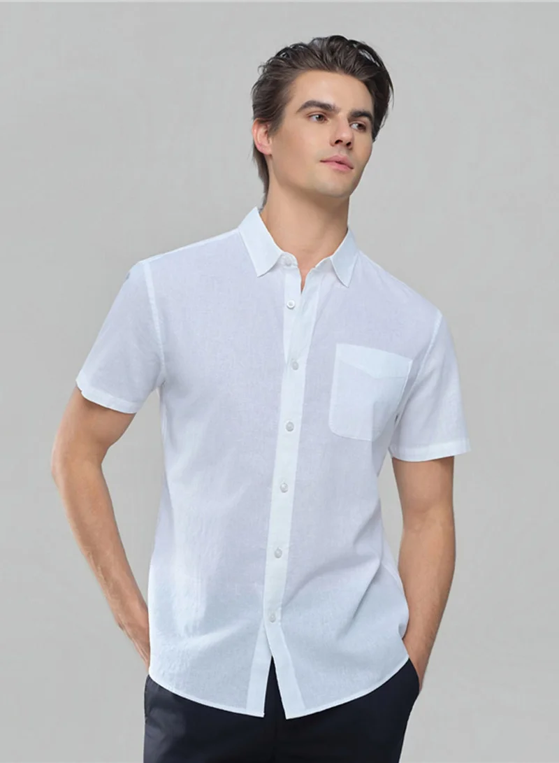 جيوردانو Men's Slim Linen Cotton Short-Sleeve Shirt
