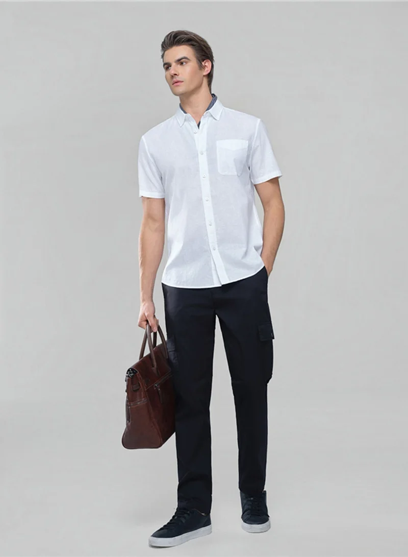 جيوردانو Men's Slim Linen Cotton Short-Sleeve Shirt