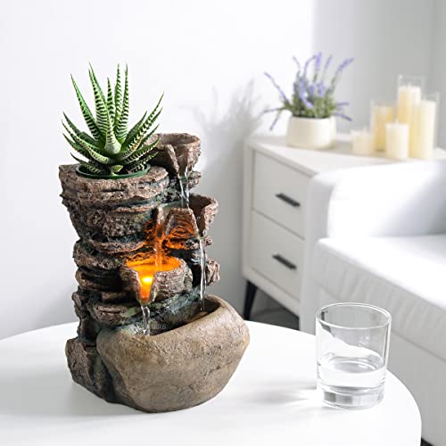 Haobos Indoor Fountain 4-Bowl Rockery Soothing Sound Tabletop Fountains Home/Office Decor with a Small Plastic Pot to Grow The Plant by Yourself(Automatic Watering) - Image 5