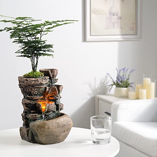 Haobos Indoor Fountain 4-Bowl Rockery Soothing Sound Tabletop Fountains Home/Office Decor with a Small Plastic Pot to Grow The Plant by Yourself(Automatic Watering) - Image 4