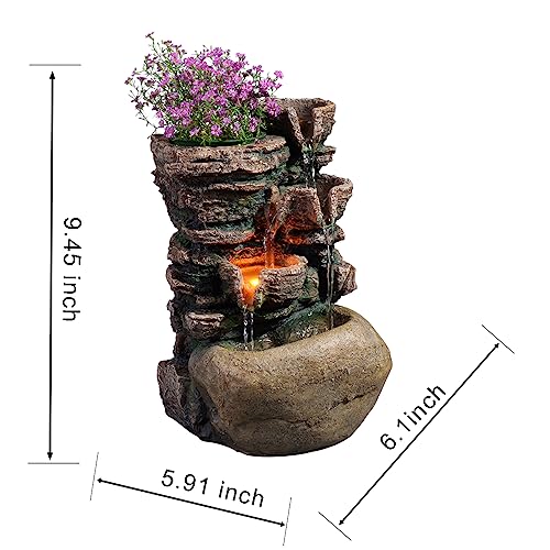 Haobos Indoor Fountain 4-Bowl Rockery Soothing Sound Tabletop Fountains Home/Office Decor with a Small Plastic Pot to Grow The Plant by Yourself(Automatic Watering) - Image 2