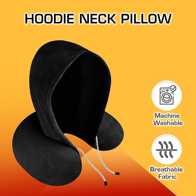 BigPlayer Neck Pillow with Hood Car Cushion Pillows for Comfort Sleep and Travel in Plane Flight Car Train Airplane for Mens and Women Travel Accessory Pillow for Neck Pain Relief Support - Image 3