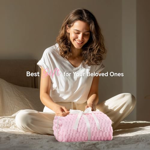 BEDELITE Fleece Blanket 3D Jacquard Decorative Cherry Blossom Throw Blankets for Couch Bed Soft and Cozy Warm Plush Fluffy Blanket All Seasons Suitable 50x60Inches - Image 3