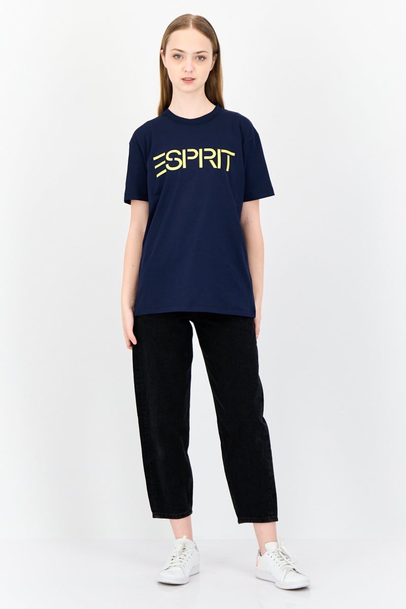 ESPRIT Women Crew Neck Short Sleeve Brand Logo T-Shirt, Navy - Image 2